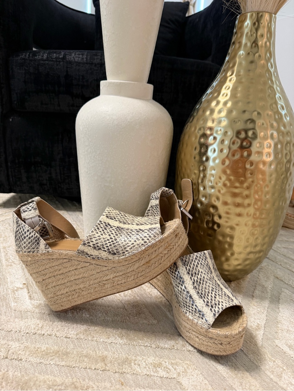 Marc Fisher Womens Snake-Print Espadrille Wedge Sandals - Beige